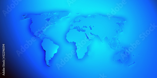 World map render 3D in blue