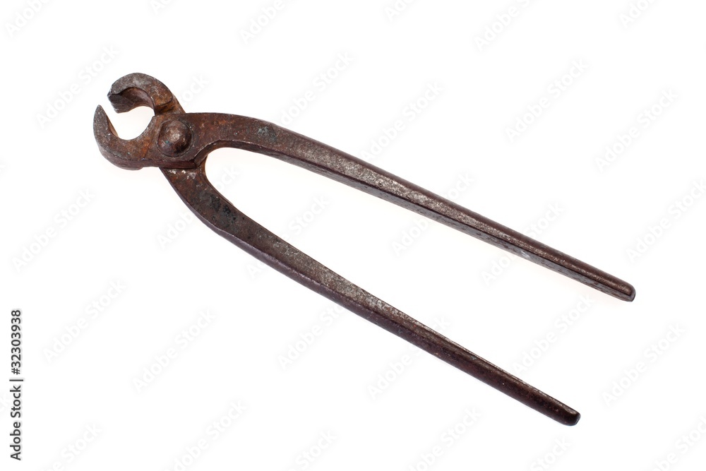 Pairs of old pincers on a white background Pairs of old pincers on a white background