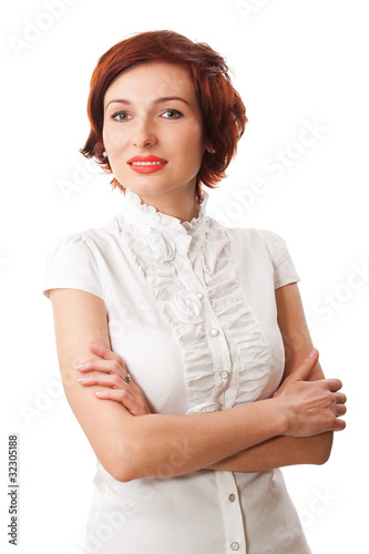 beautiful woman on white background stares at you © Dmytro Shevchenko