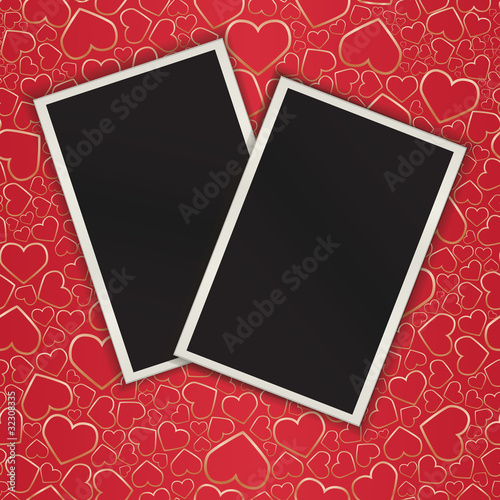 Two photograces on seamless a background with hearts. eps10
