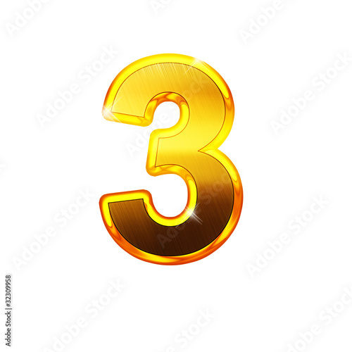 3 - trois - chiffre en OR