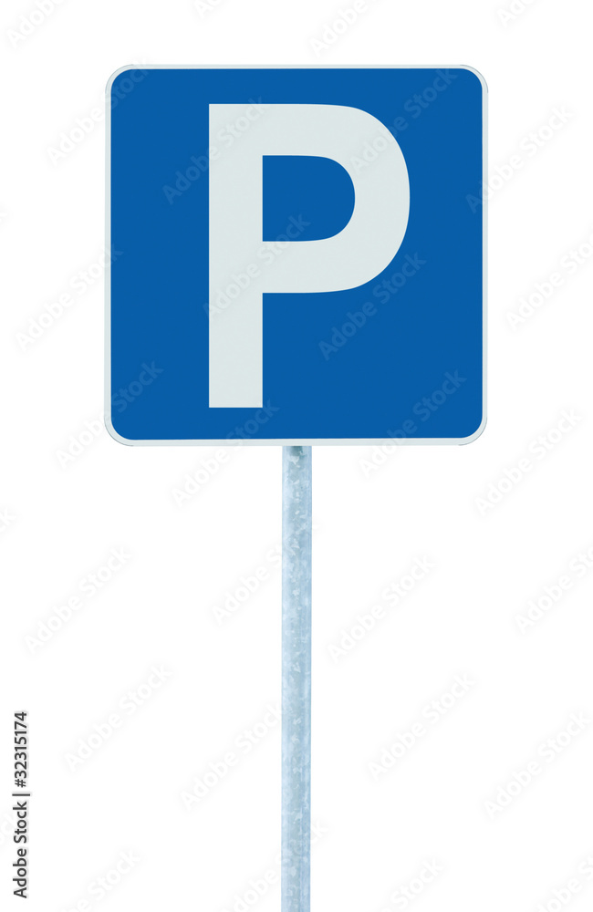 Parking place sign post pole traffic road roadsign blue isolated - obrazy, fototapety, plakaty 