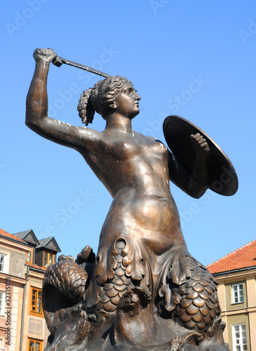 Statue of Mermaid, Old Town in Warsaw, Poland