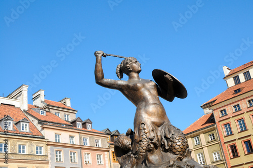 Statue of Mermaid, Old Town in Warsaw, Poland