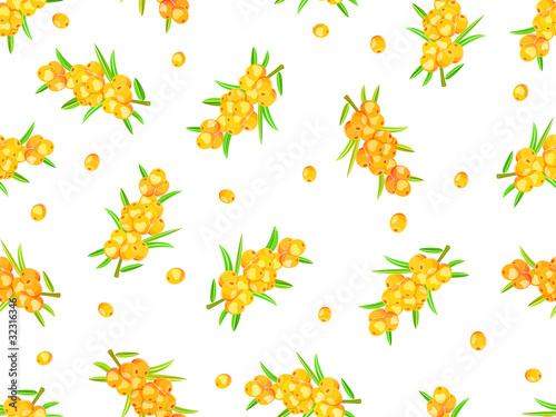seamless pattern with sappy sea-buckthornberries