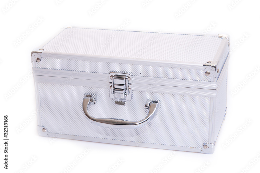 Silvery suitcase on a white background Silvery suitcase on a white background