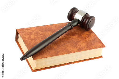 book and gavel isolated over white