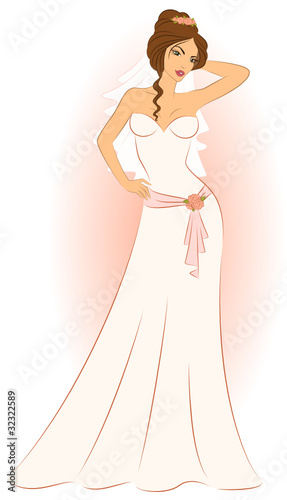 Beautiful bride in white dress.