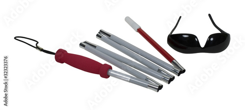 Folded Cane for the Blind with Blackout Glasses