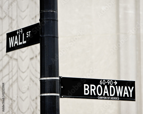 Wall St and Broadway street sign
