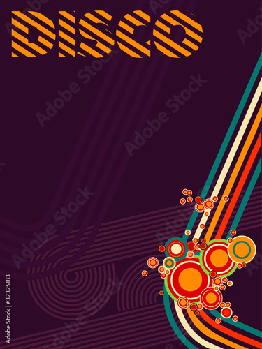 Vector illustration of retro disco lines with floral ornaments