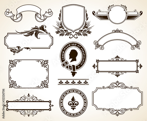Vector set of ornate frames and calligraphic design elements