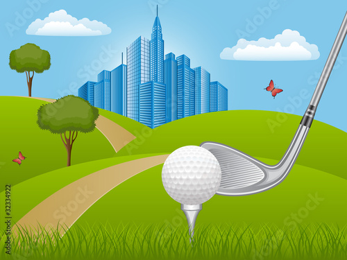 Summer landscape with golf club