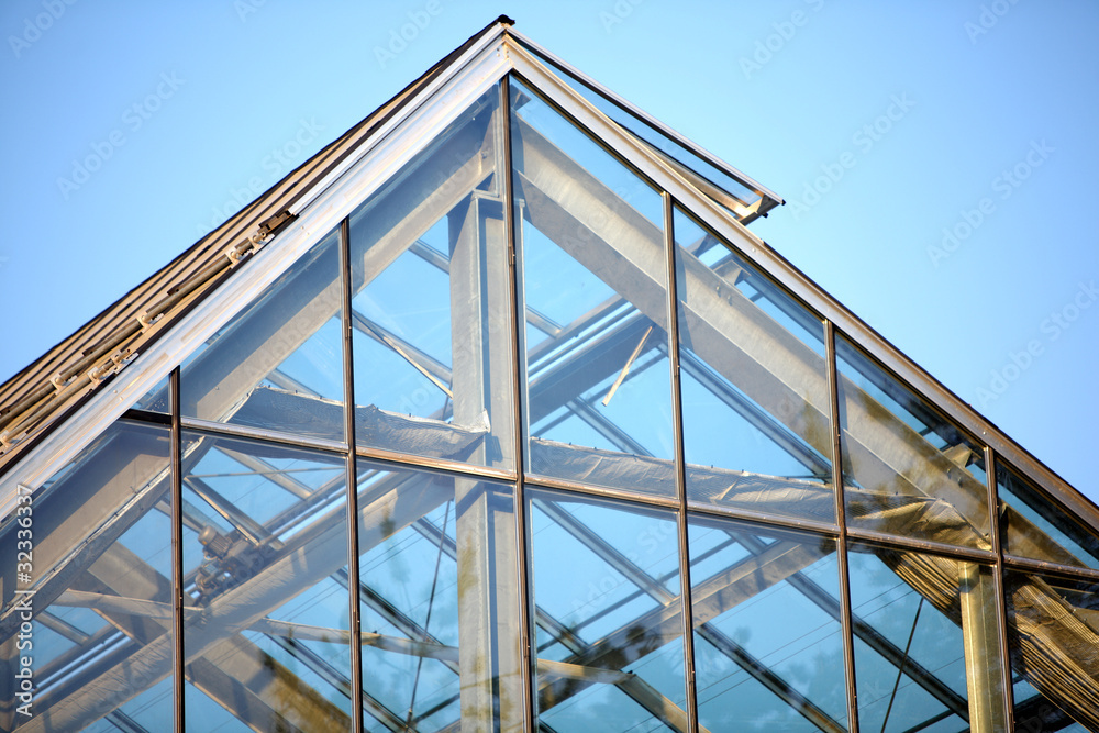 Glass roof window detail of a glasshouse