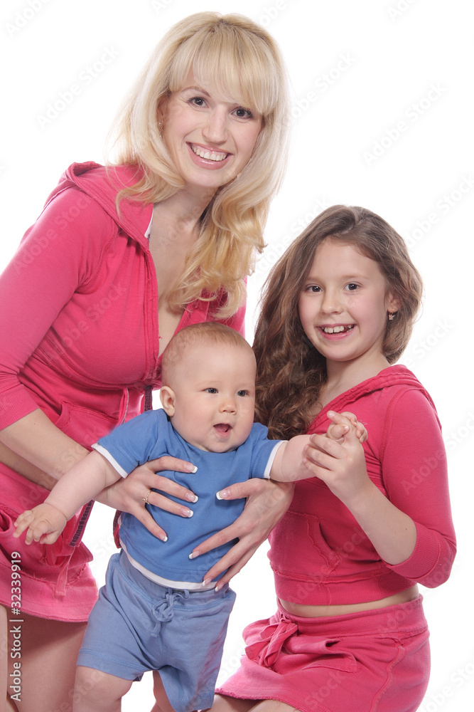 mother and two children over white mother and two children over white