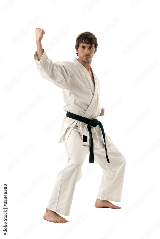 Karate male fighter young isolated on white background Karate male fighter young isolated on white background