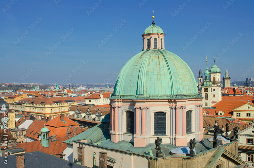 Prague panorama,The Church of Saint Francis of Assisi in front