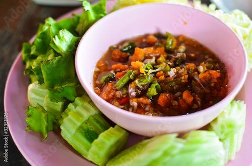 Thai style spicy dipping sauce and vegetables