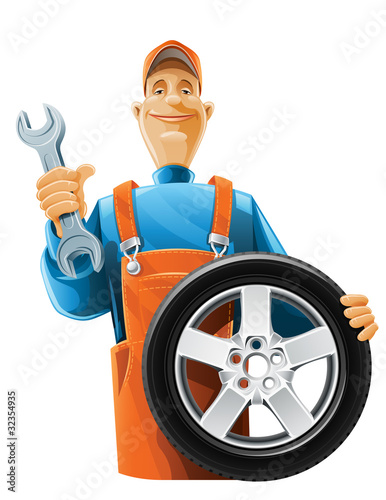 auto mechanic with wheel