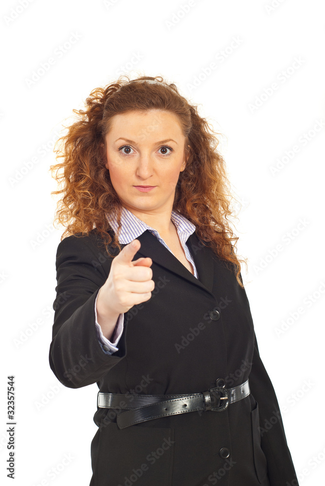 Serious executive woman accusing you Serious executive woman accusing you