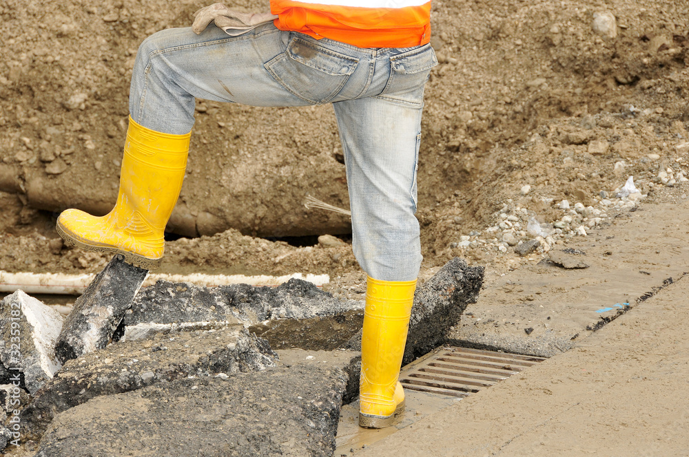 Gelbe Gummistiefel am Bau Stock Photo | Adobe Stock