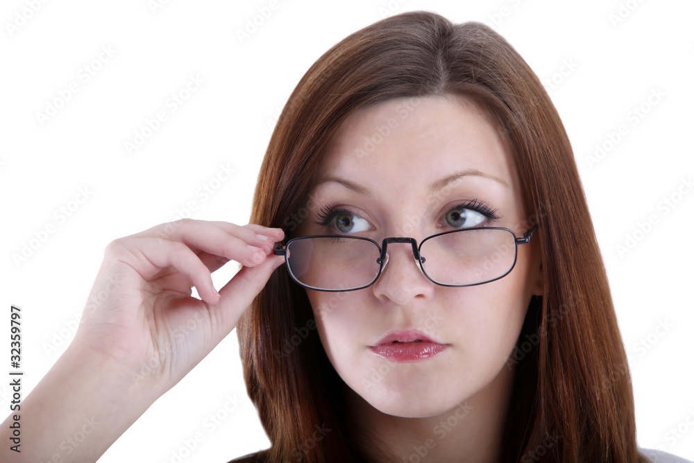 young woman with eyeglasses (white background) young woman with eyeglasses (white background)