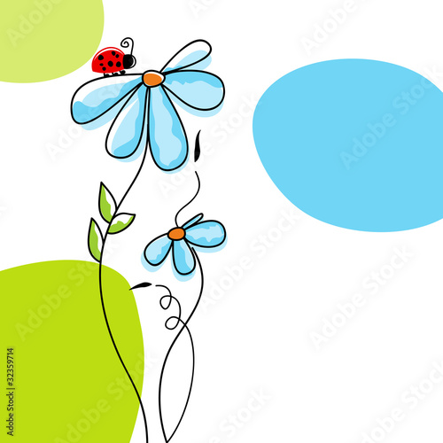Cute nature scene: ladybug climbing on a flower