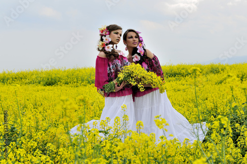 beauty, girls, nature, outdoor, sensuality, sisters, spring, two photo