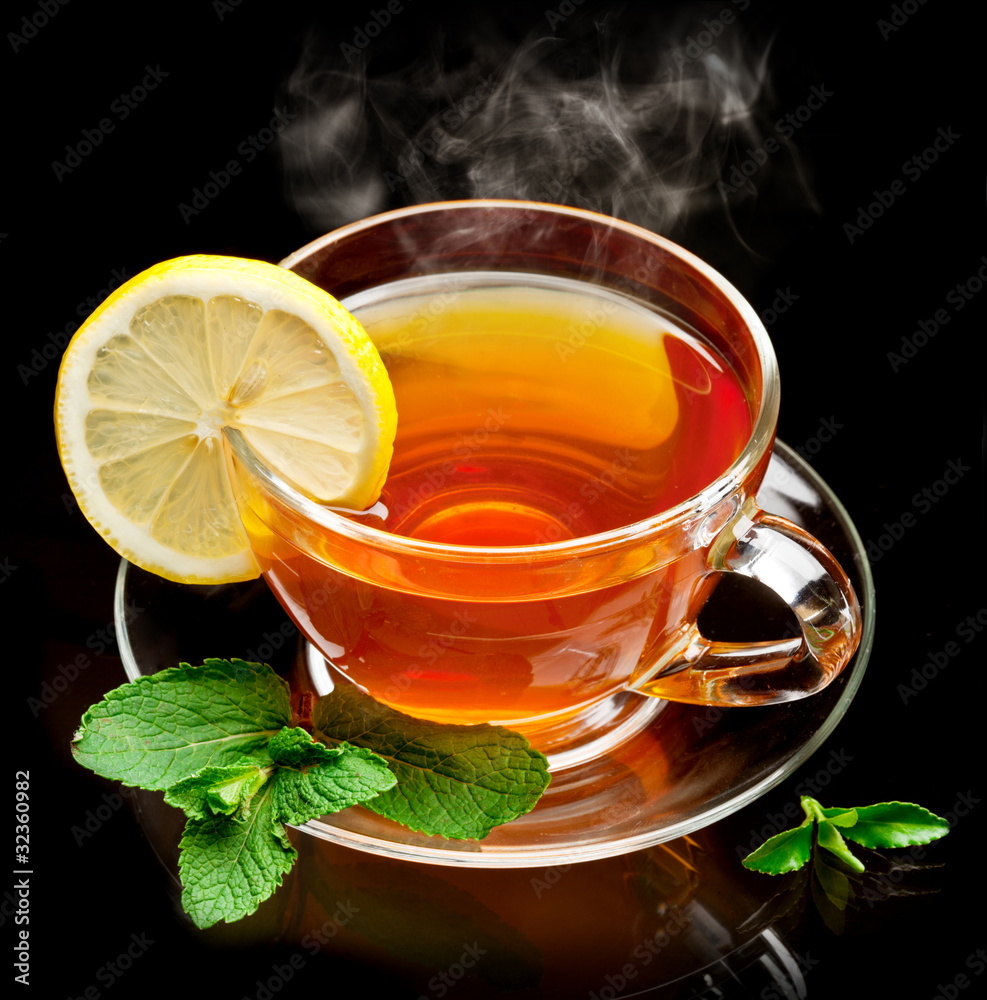 Cup tea with mint and lemon.