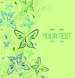 Green background with an ornament from butterflies and a place f