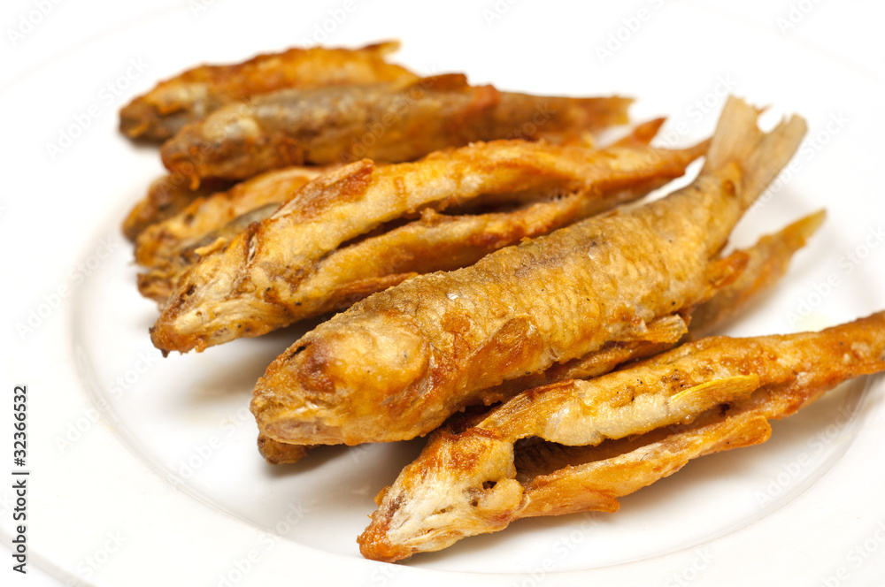 Deep Fried Fishes Isolated On White Background