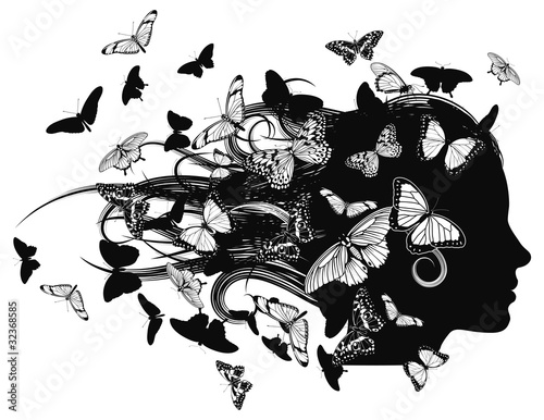Beautiful woman with butterfly hair