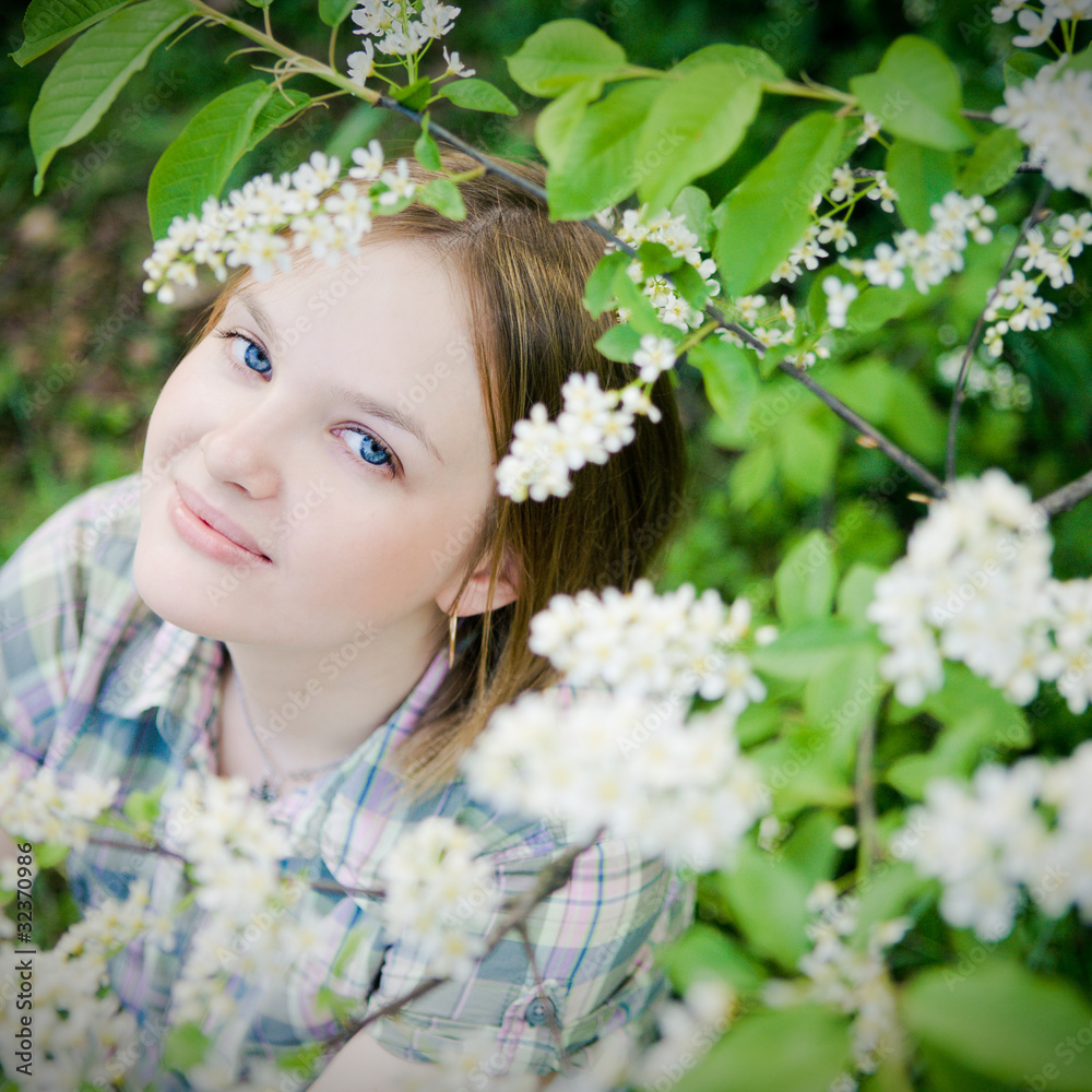 beautiful girl in spring garden beautiful girl in spring garden