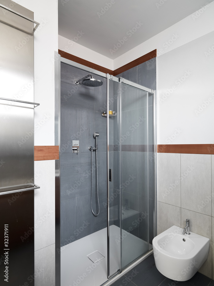 Box doccia con porta di vetro in bagno moderno Box doccia con porta di vetro in bagno moderno