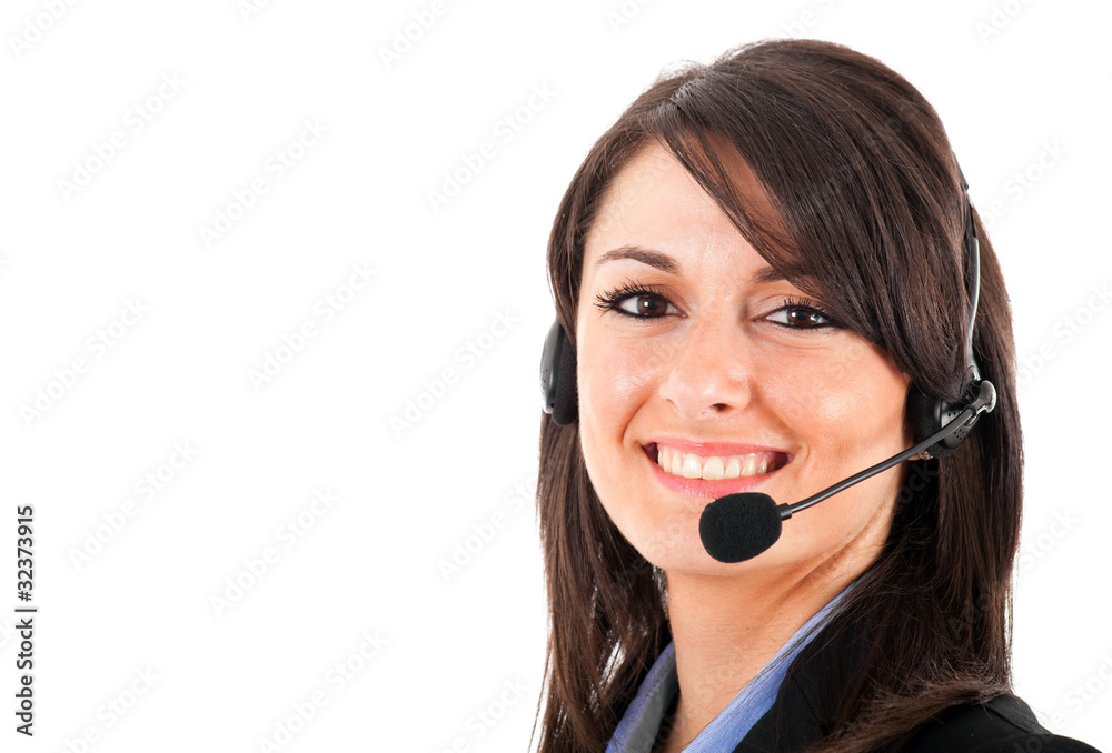 Female phone operator isolated on white Female phone operator isolated on white