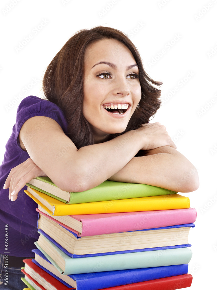 Girl with stack color book . Girl with stack color book .