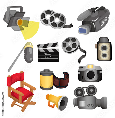 cartoon movie equipment icon set