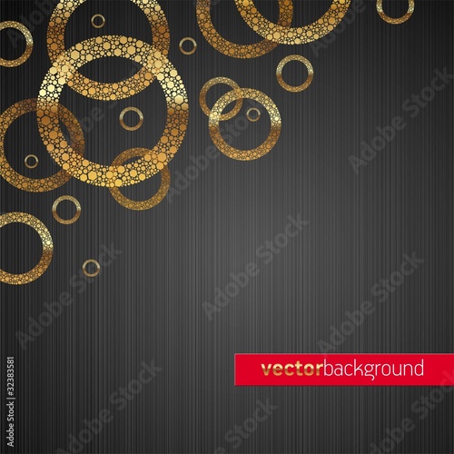 Abstract vector metal texture background with golden circles