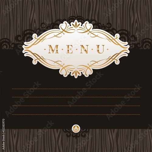 Vector menu with calligraphic frame on wooden texture