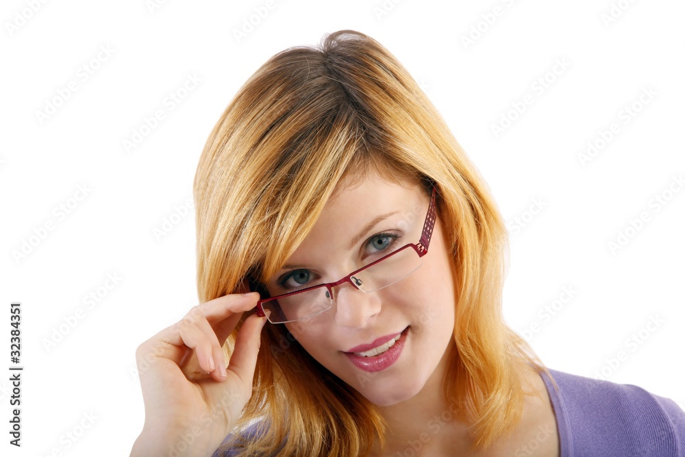 young woman with eyeglasses (white background) young woman with eyeglasses (white background)