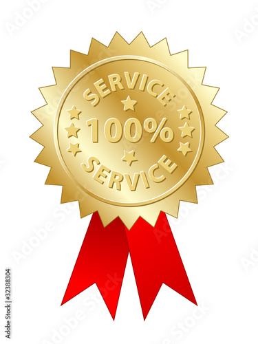 "100% Service" Label (gold badge stamp awards medal quality no1)