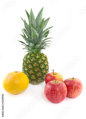 Red apples with pineapple and grape