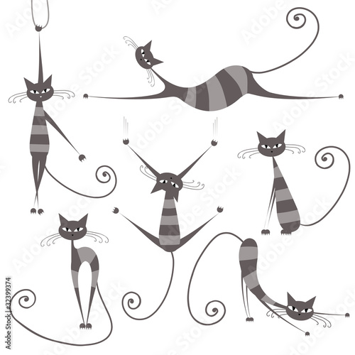 Graceful grey striped cats for your design