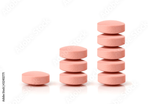 Stacked pills graph growing on white