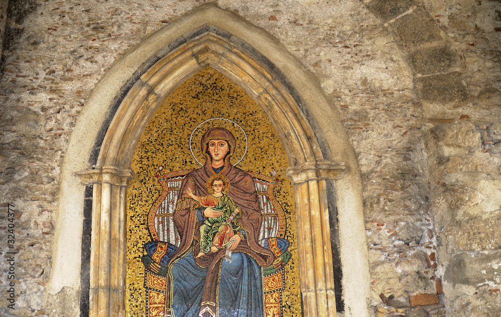 religious mosaic in street in Taormina Sicily Italy