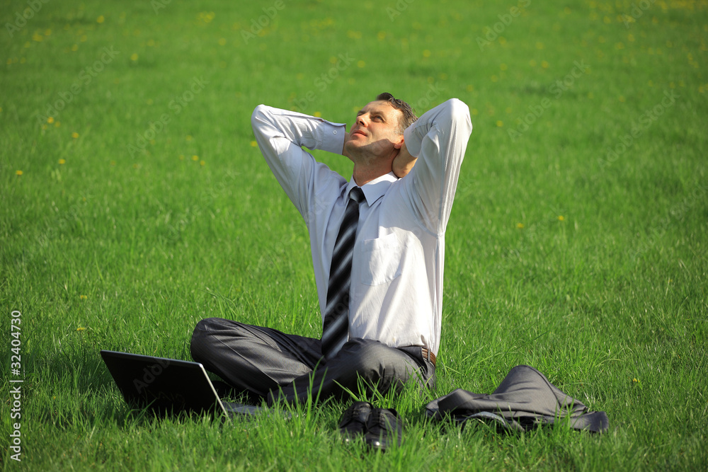 businessman is working outdoors