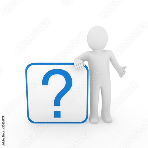 3d man question mark blue