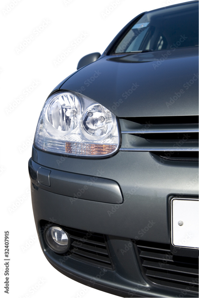 large headlight of modern grey metallic car