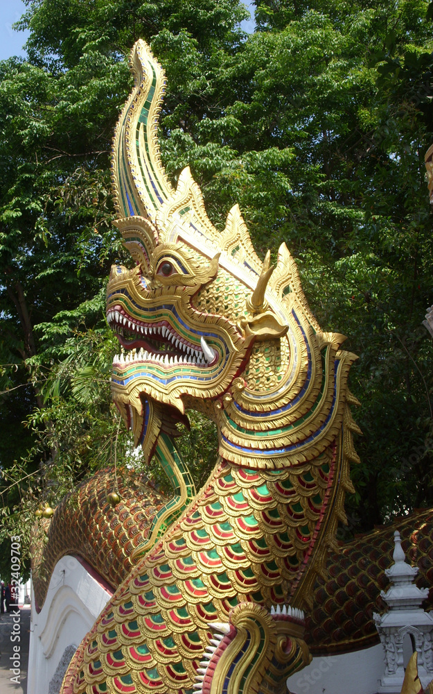 Fototapeta premium Serpent guardian at Oopdoot Temple, Chiangmai, Thailand