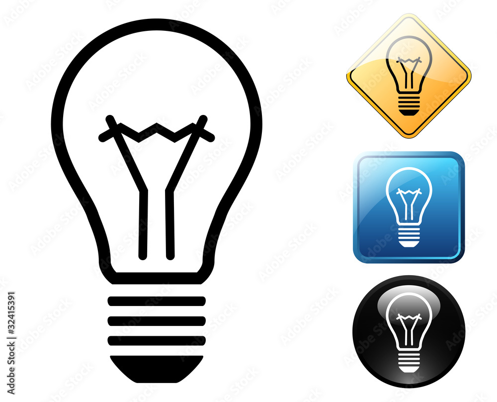 Electric light bulb pictogram and signs